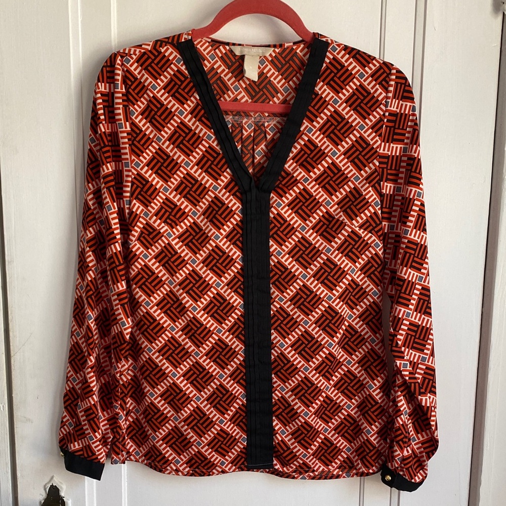 Banana Republic Orange and Black Geometric Blouse, Small